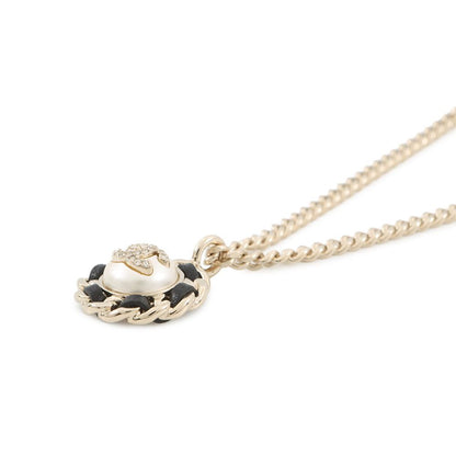 Chanel Necklace CC Logo Line Stone Faux Pearl Metal — view 2