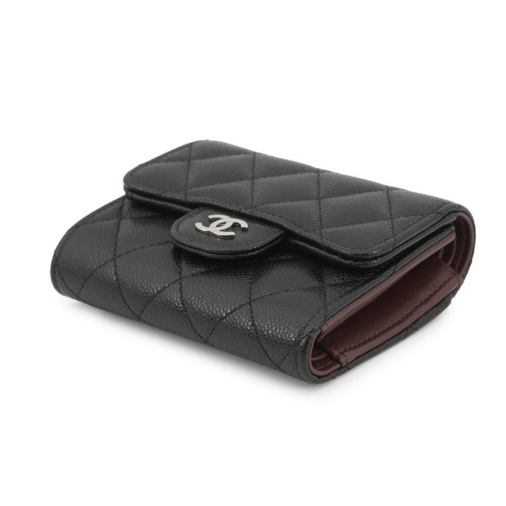 Chanel Trifold Wallet Quilted CC Logo Classic Small Flap Caviar Leather Black — view 2