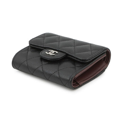 Chanel Trifold Wallet Quilted CC Logo Classic Small Flap Caviar Leather Black — view 2