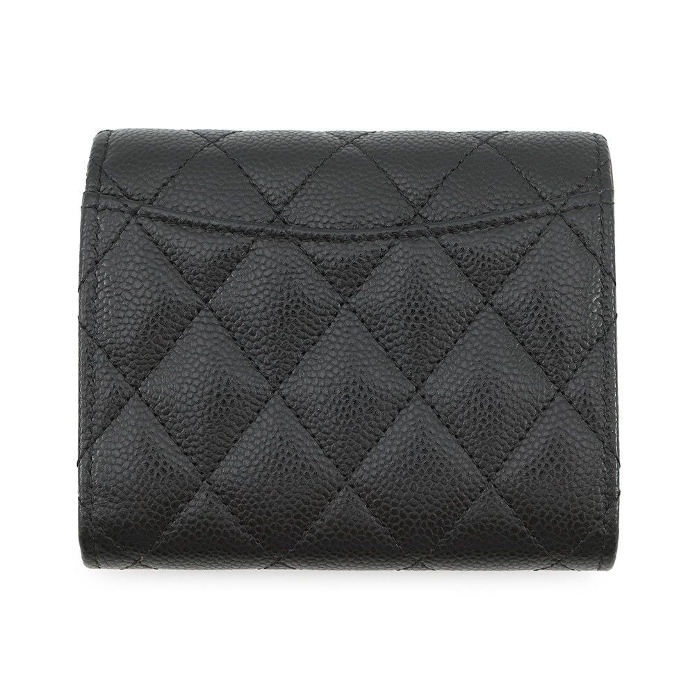 Chanel Trifold Wallet Quilted CC Logo Classic Small Flap Caviar Leather Black — view 3