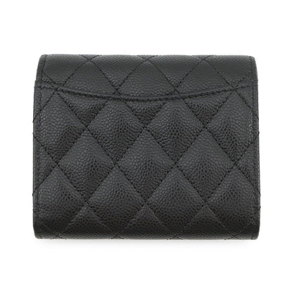 Chanel Trifold Wallet Quilted CC Logo Classic Small Flap Caviar Leather Black — view 3