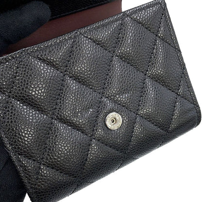 Chanel Trifold Wallet Quilted CC Logo Classic Small Flap Caviar Leather Black — view 7