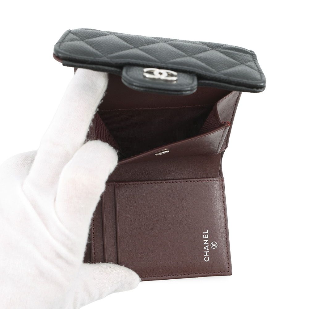 Chanel Trifold Wallet Quilted CC Logo Classic Small Flap Caviar Leather Black — view 6