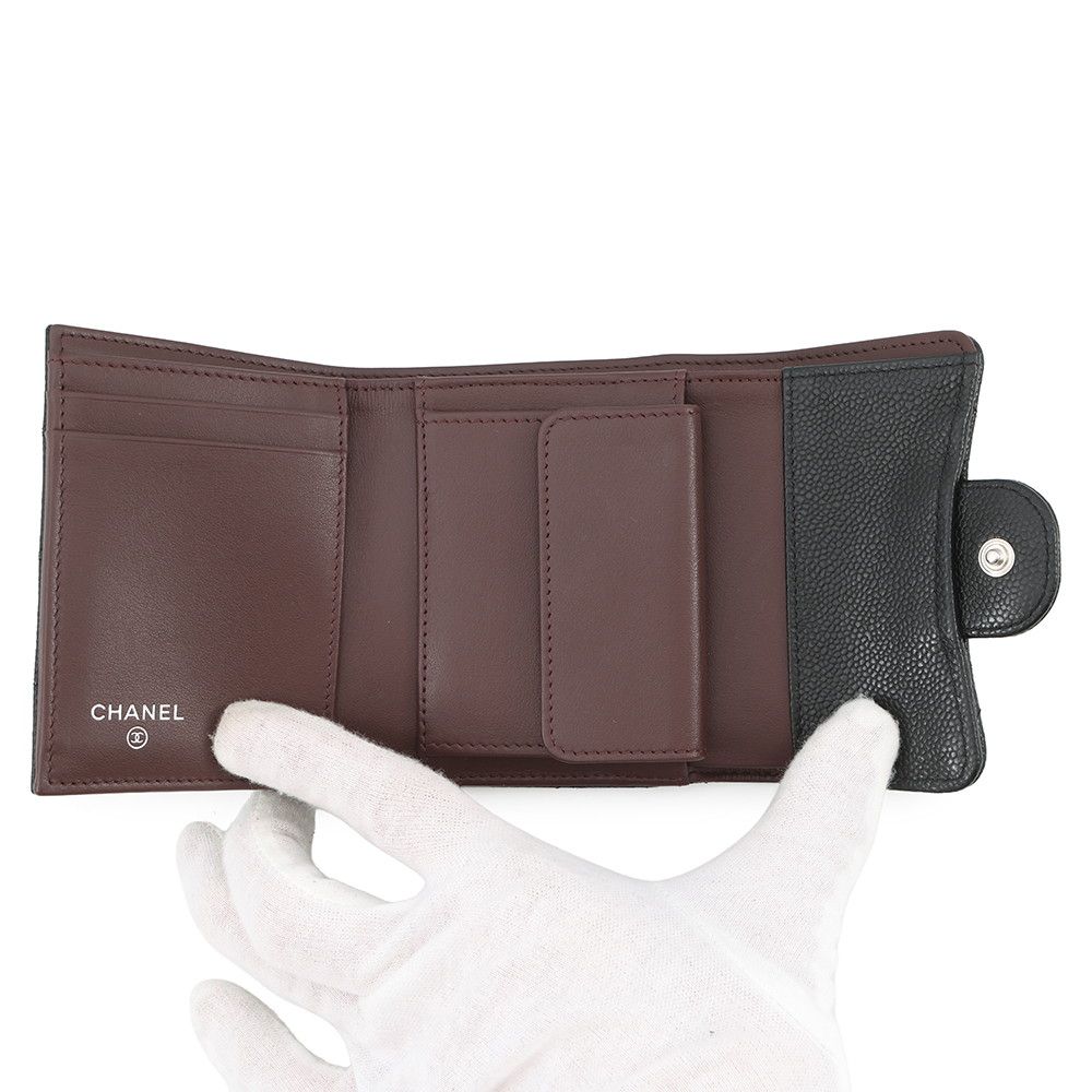 Chanel Trifold Wallet Quilted CC Logo Classic Small Flap Caviar Leather Black — view 4