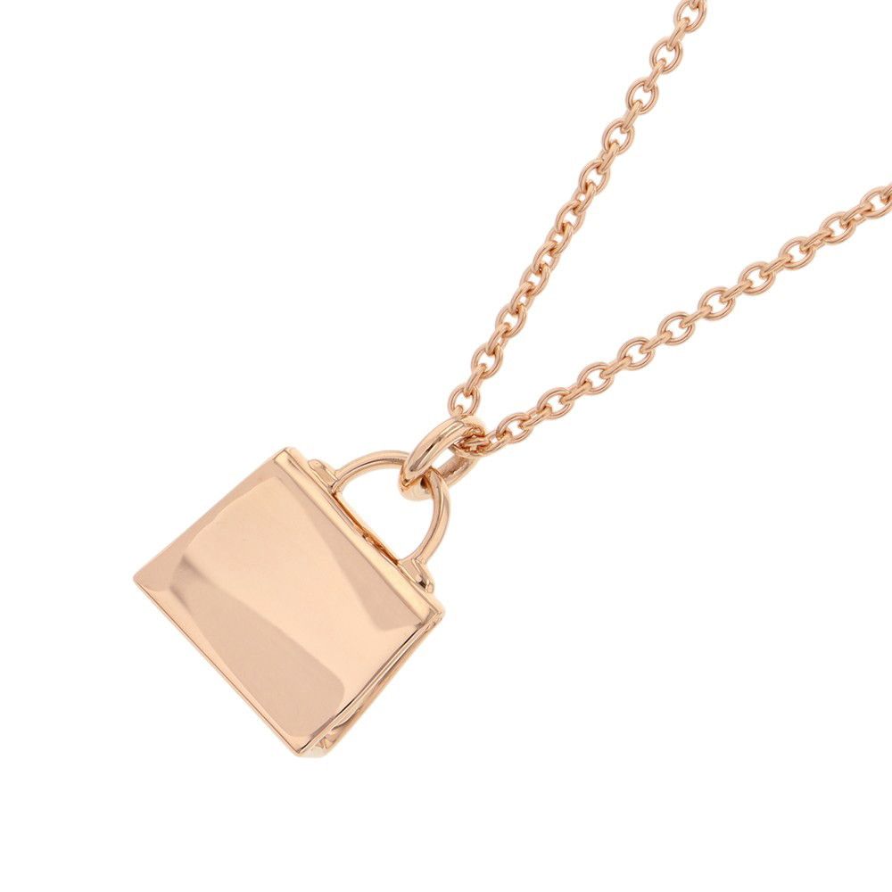 Hermes Necklace Amulet Kelly Diamond Total 18k Pink Gold Pendant — view 3