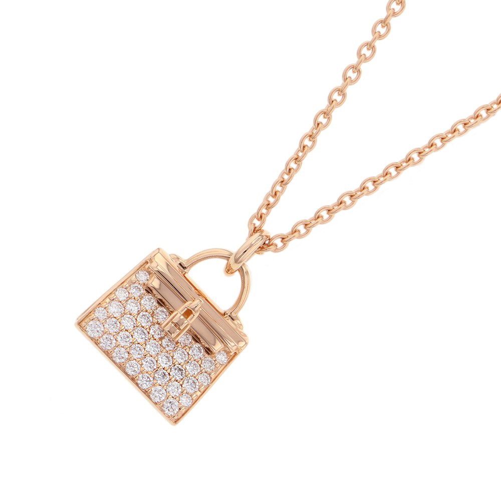 Hermes Necklace Amulet Kelly Diamond Total 18k Pink Gold Pendant