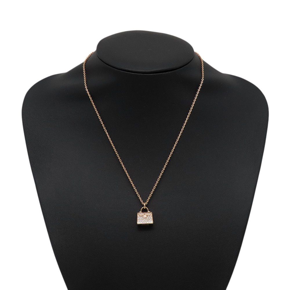 Hermes Necklace Amulet Kelly Diamond Total 18k Pink Gold Pendant — view 4