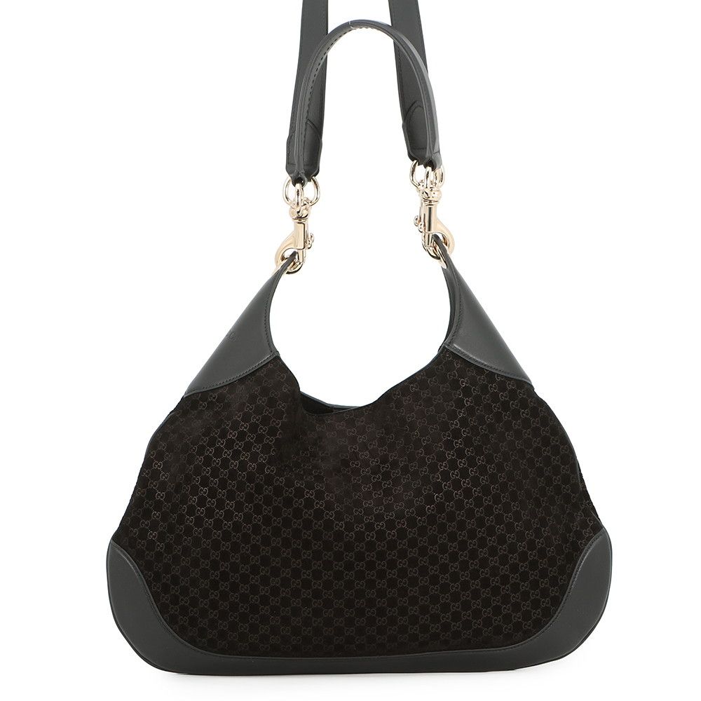 Gucci Shoulder Bag Micro GG Suede Leather B Small 2-Way Black