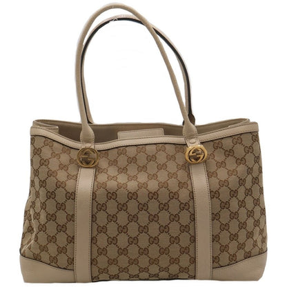 Gucci GG Canvas Tote Beige Leather Gold