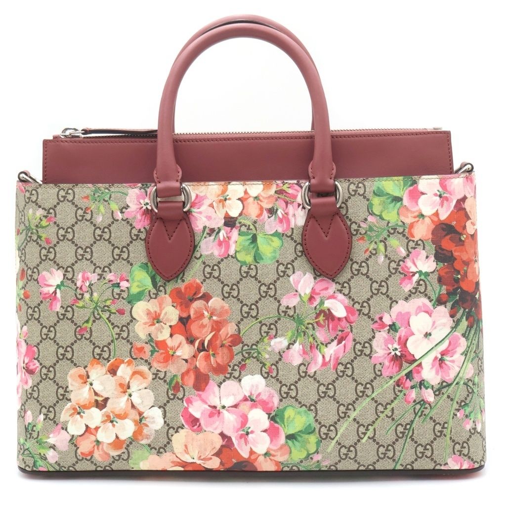 Gucci GG Blooms 2-Way Shoulder Bag Beige Pink Leather Silver