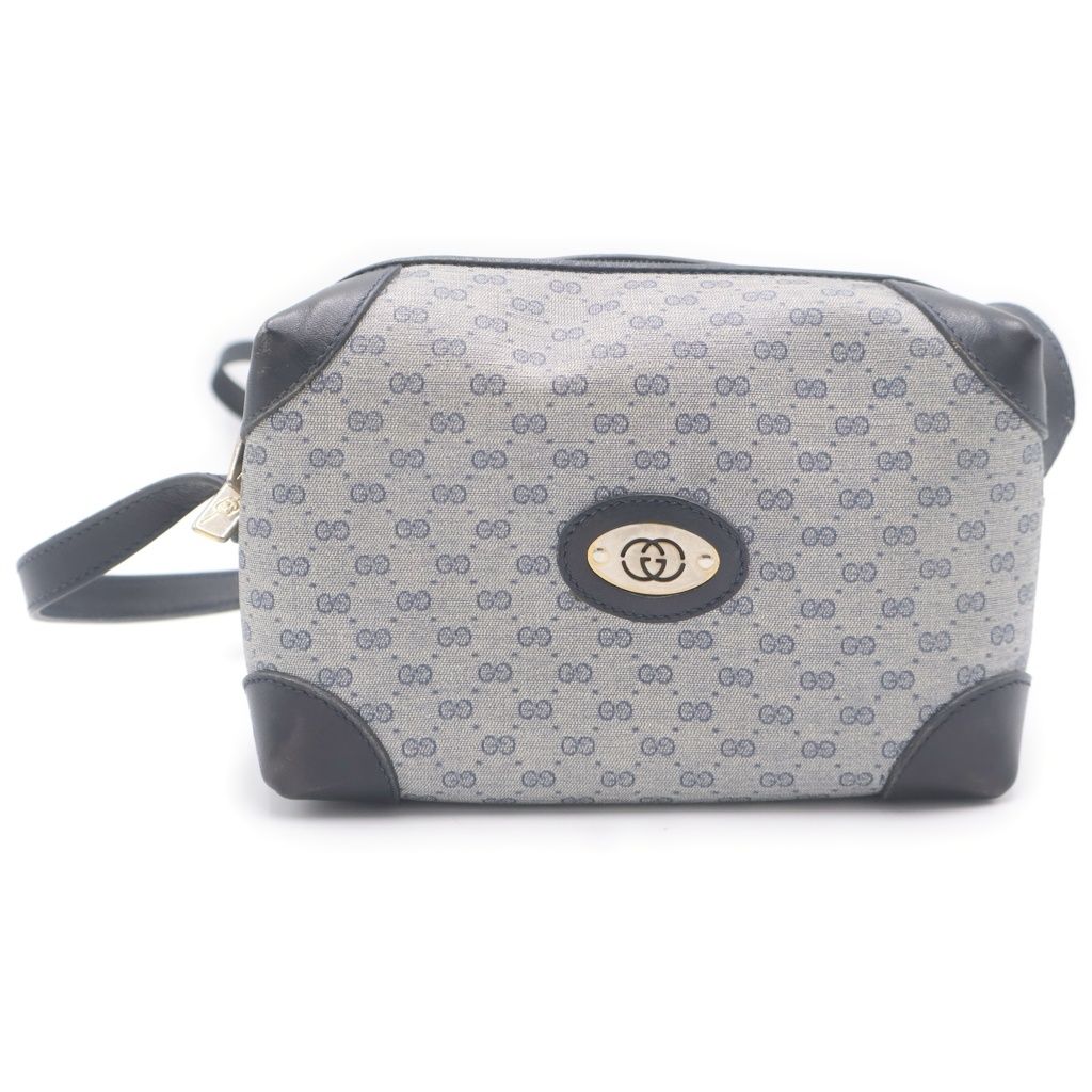 Gucci Vintage Micro GG Logo Mini Shoulder Bag Navy Leather Gold