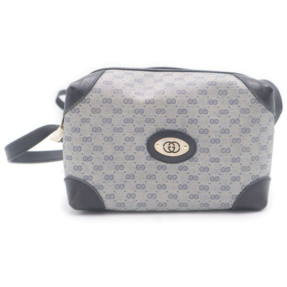 Gucci Vintage Micro GG Logo Mini Shoulder Bag Navy Leather Gold