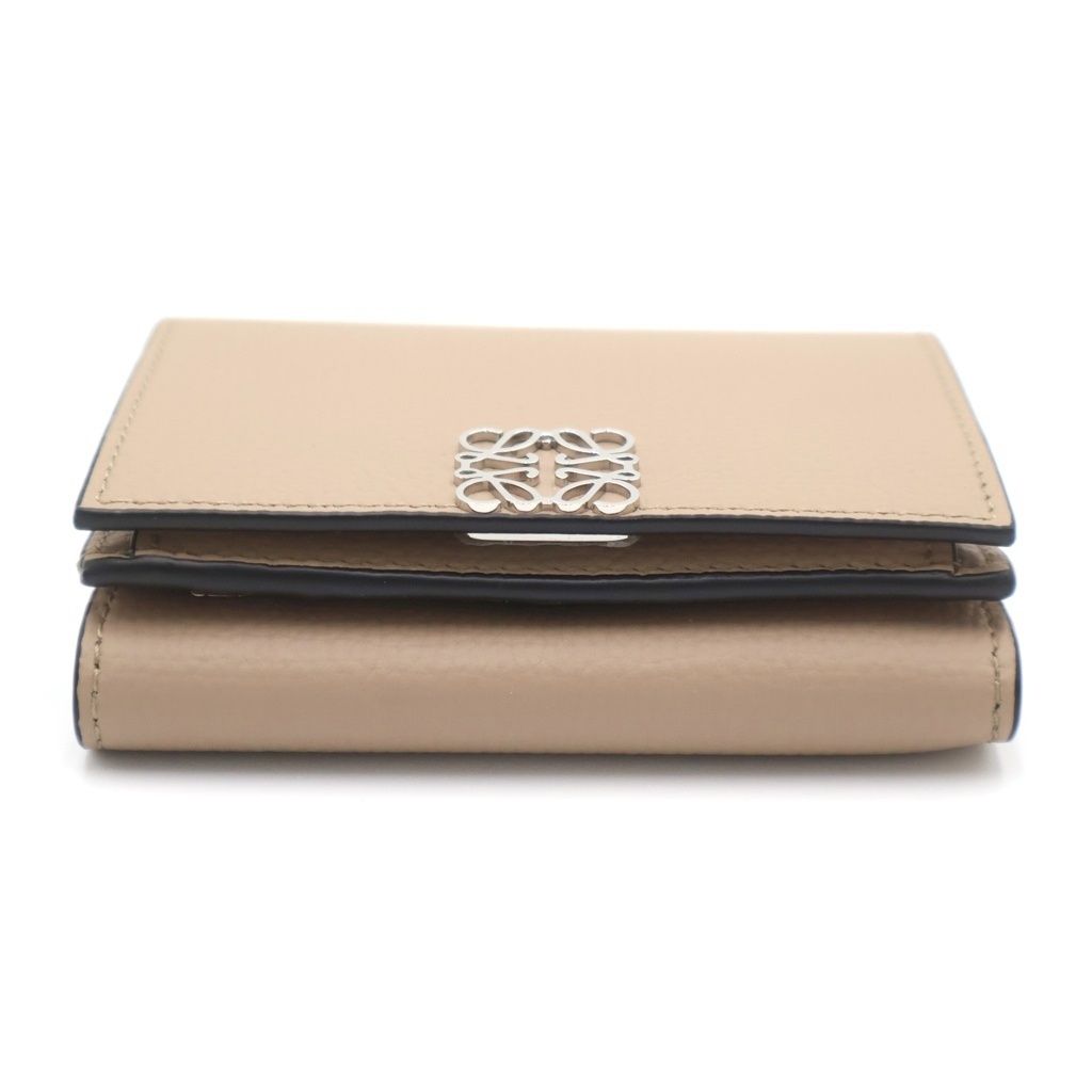 Loewe Anagram Trifold Compact Wallet Coin Case Beige Leather Silver — view 5