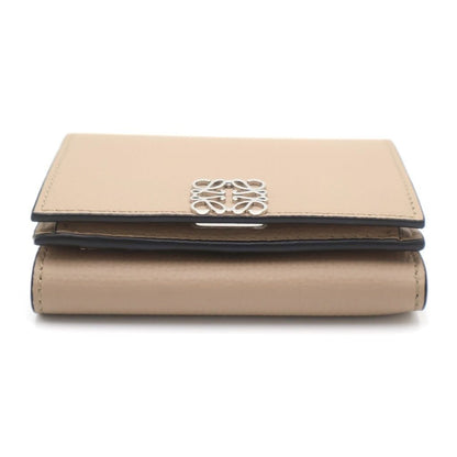 Loewe Anagram Trifold Compact Wallet Coin Case Beige Leather Silver — view 5