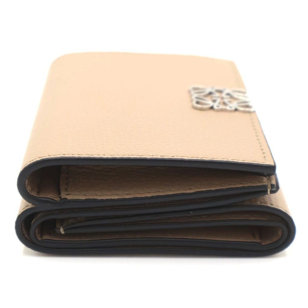 Loewe Anagram Trifold Compact Wallet Coin Case Beige Leather Silver — view 3