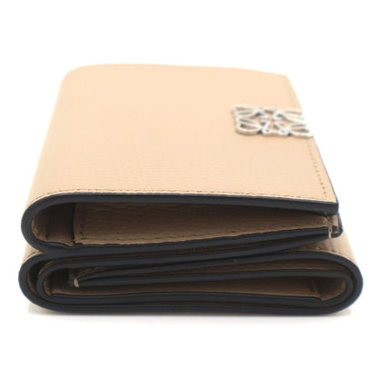 Loewe Anagram Trifold Compact Wallet Coin Case Beige Leather Silver — view 3