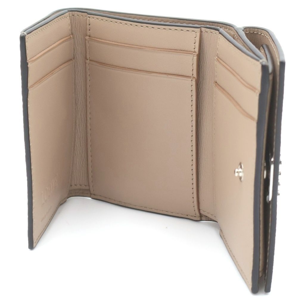 Loewe Anagram Trifold Compact Wallet Coin Case Beige Leather Silver — view 4