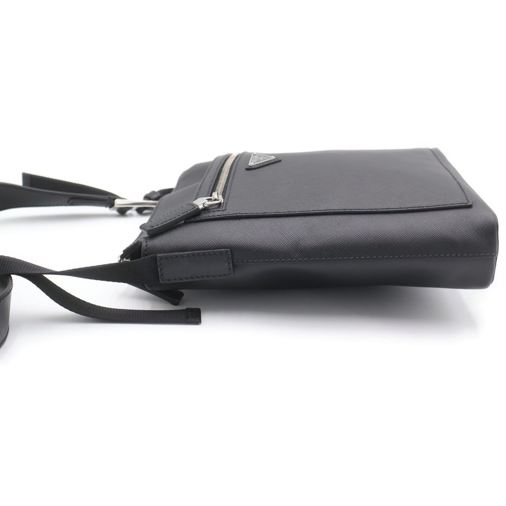 Prada Saffiano Shoulder Bag Crossbody Black Leather Silver — view 3