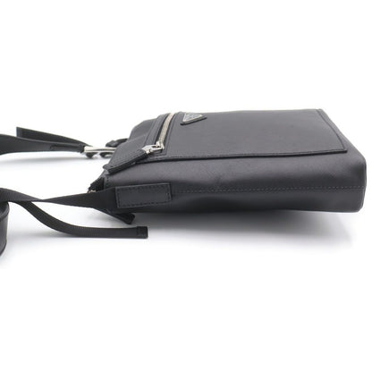 Prada Saffiano Shoulder Bag Crossbody Black Leather Silver — view 3