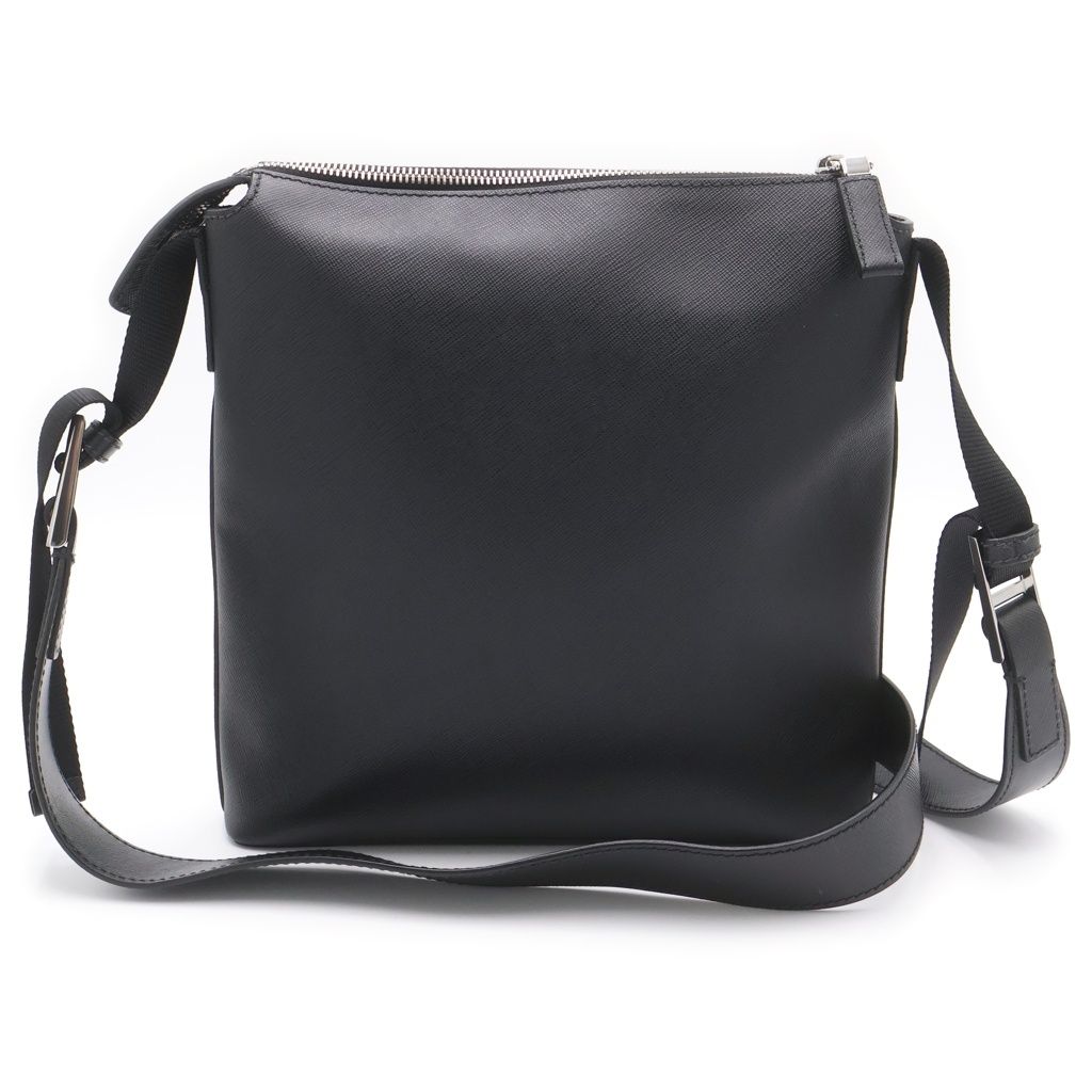 Prada Saffiano Shoulder Bag Crossbody Black Leather Silver — view 2