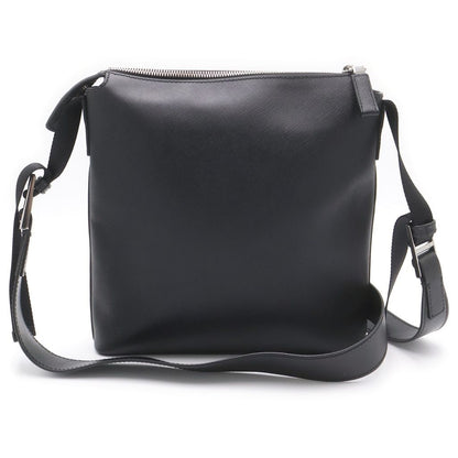 Prada Saffiano Shoulder Bag Crossbody Black Leather Silver — view 2