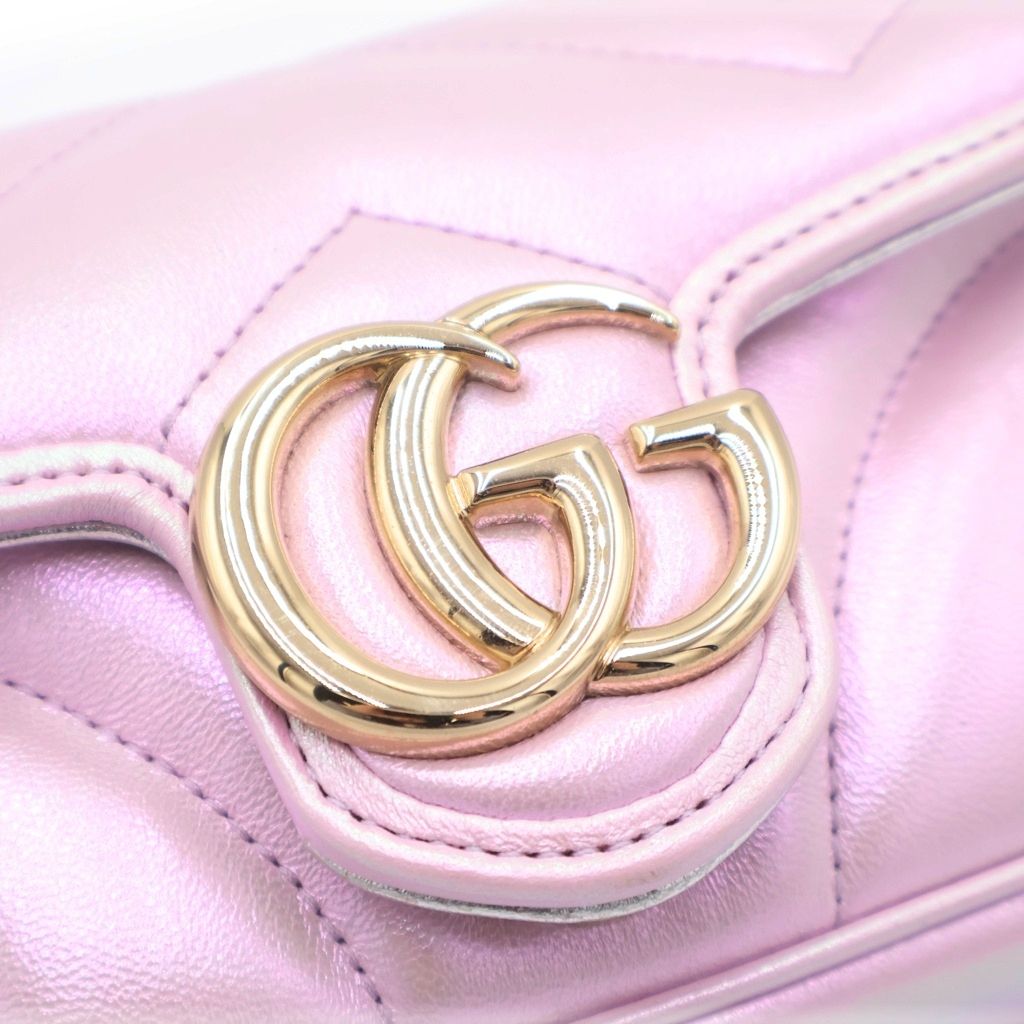 Gucci GG Marmont Mini Leather Chain Shoulder Bag Pink — view 6