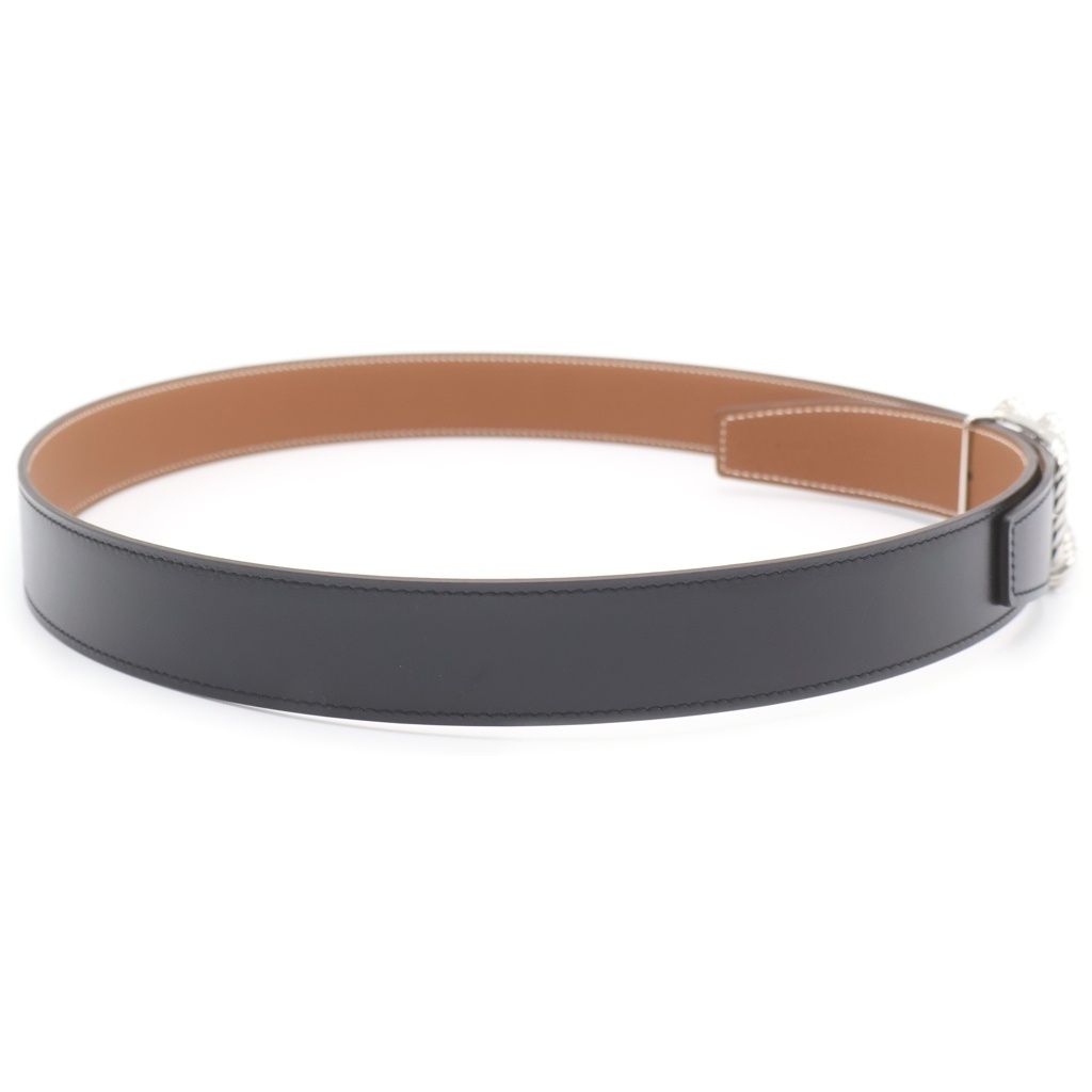 Hermes Cord Buckle Reversible Leather Belt Silver Black Brown — view 3