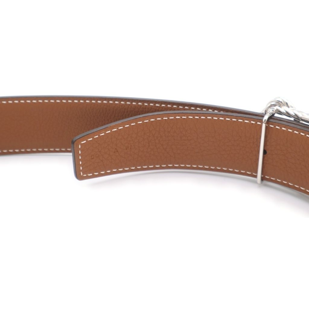 Hermes Cord Buckle Reversible Leather Belt Silver Black Brown — view 6
