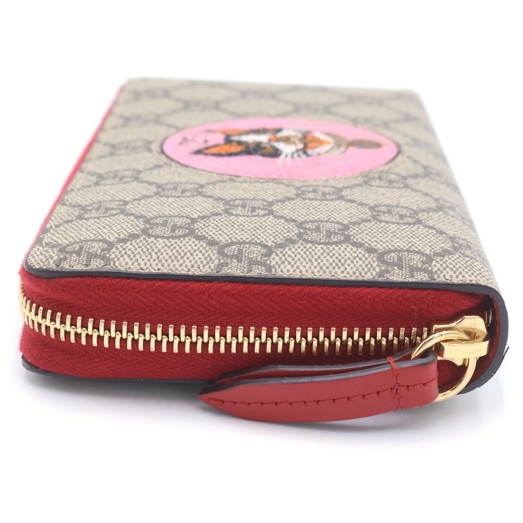 Gucci GG Supreme Bosco Zip Around Wallet Card Case Red Beige Gold — view 3