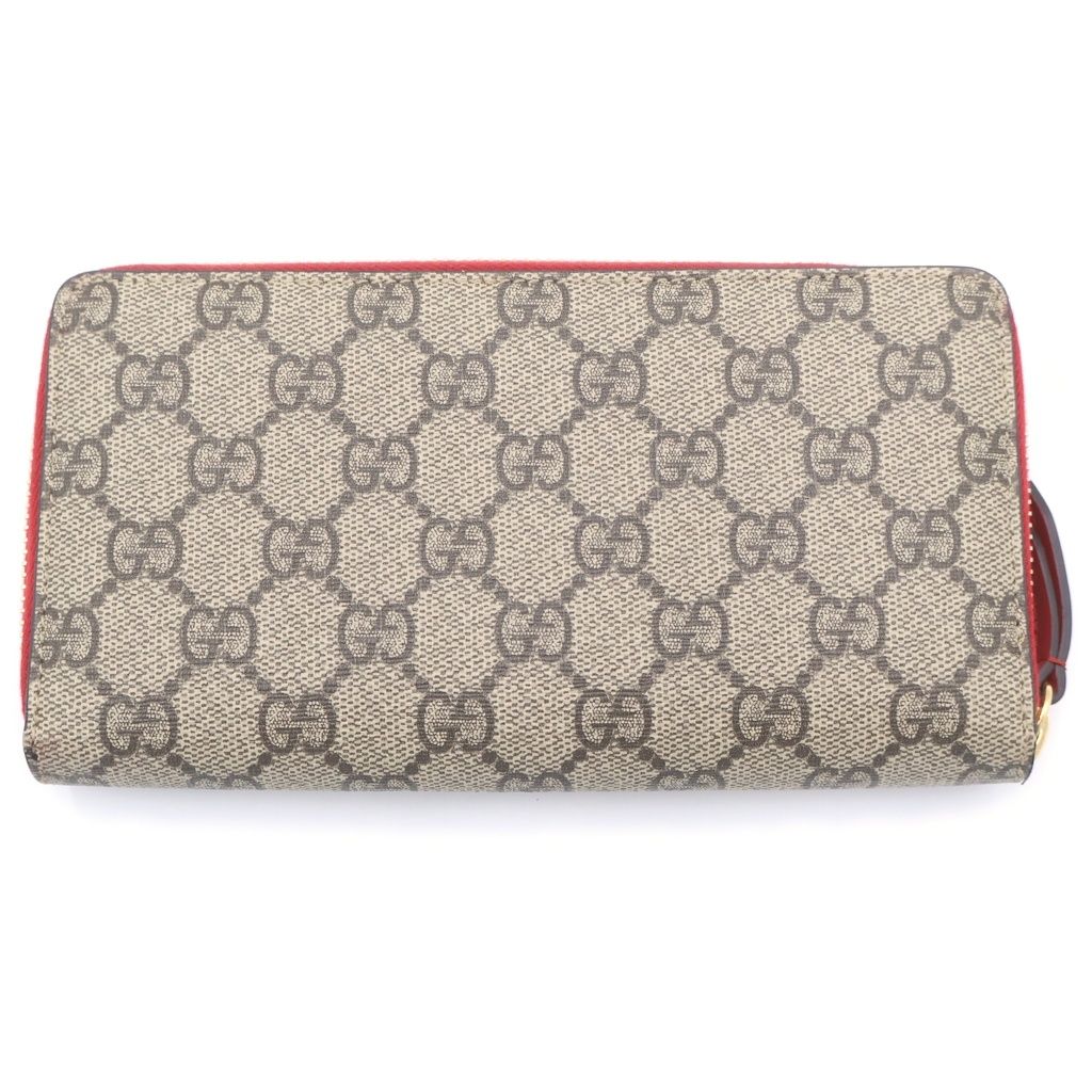 Gucci GG Supreme Bosco Zip Around Wallet Card Case Red Beige Gold — view 2