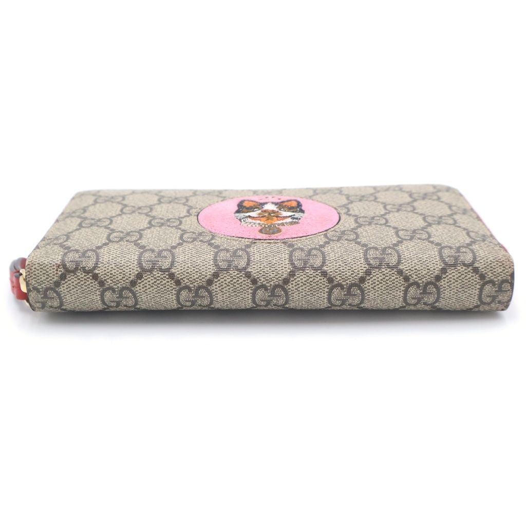 Gucci GG Supreme Bosco Zip Around Wallet Card Case Red Beige Gold — view 6