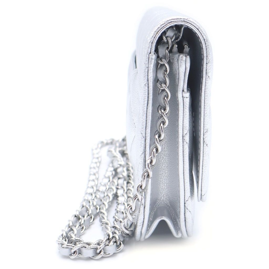 Chanel Quilted Caviar Leather Chain Wallet Shoulder Bag Silver Plate — view 3