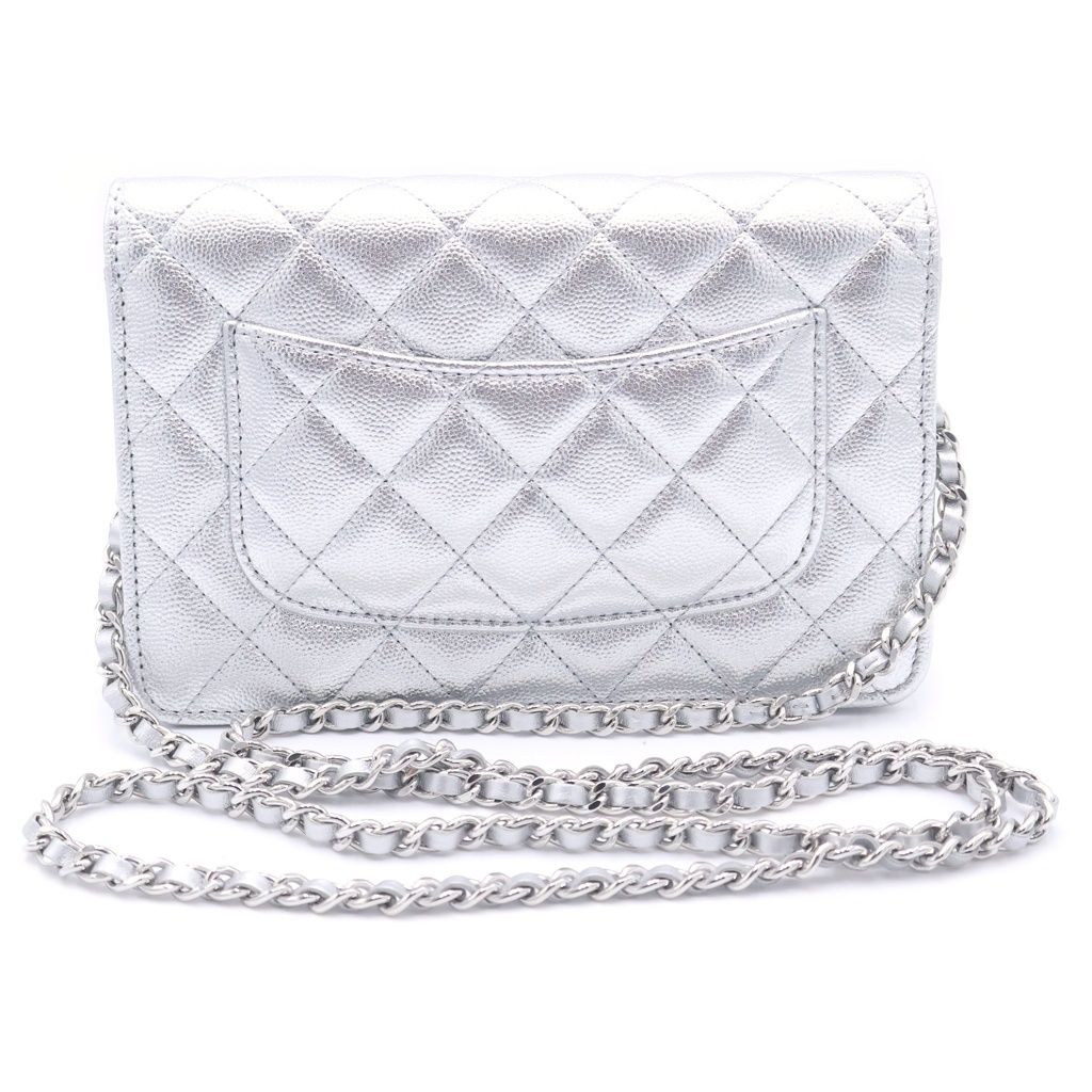 Chanel Quilted Caviar Leather Chain Wallet Shoulder Bag Silver Plate — view 2