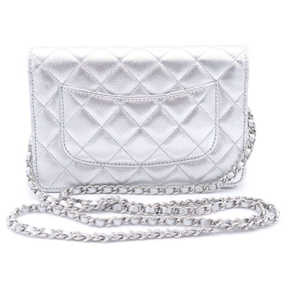 Chanel Quilted Caviar Leather Chain Wallet Shoulder Bag Silver Plate — view 2