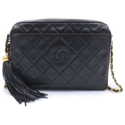 Chanel Quilted Lambskin Leather Cocobol Tassel Chain Shoulder Bag Gold Black
