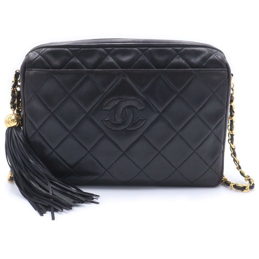 Chanel Quilted Lambskin Leather Cocobol Tassel Chain Shoulder Bag Gold Black