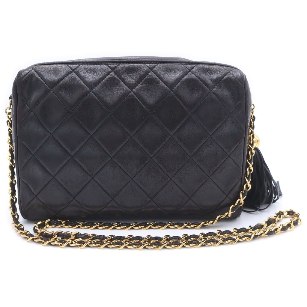Chanel Quilted Lambskin Leather Cocobol Tassel Chain Shoulder Bag Gold Black — view 2