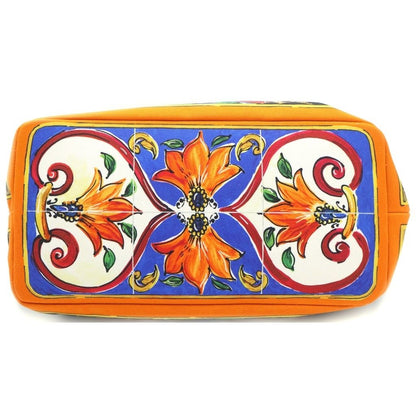 Dolce & Gabbana Beatrice Tote Sicilian Pattern Orange Blue Leather Canvas Gold — view 5
