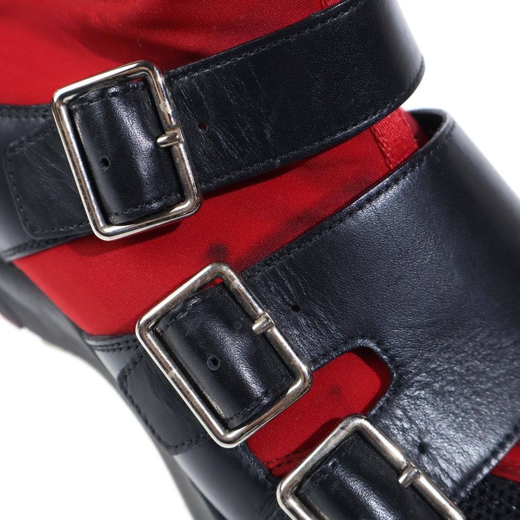 Dior Homme Leather Monk Strap Mesh Low Cut Sneakers Black Red — view 6