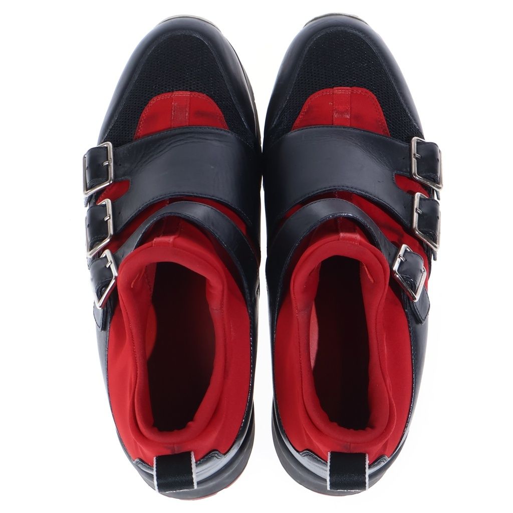 Dior Homme Leather Monk Strap Mesh Low Cut Sneakers Black Red — view 4