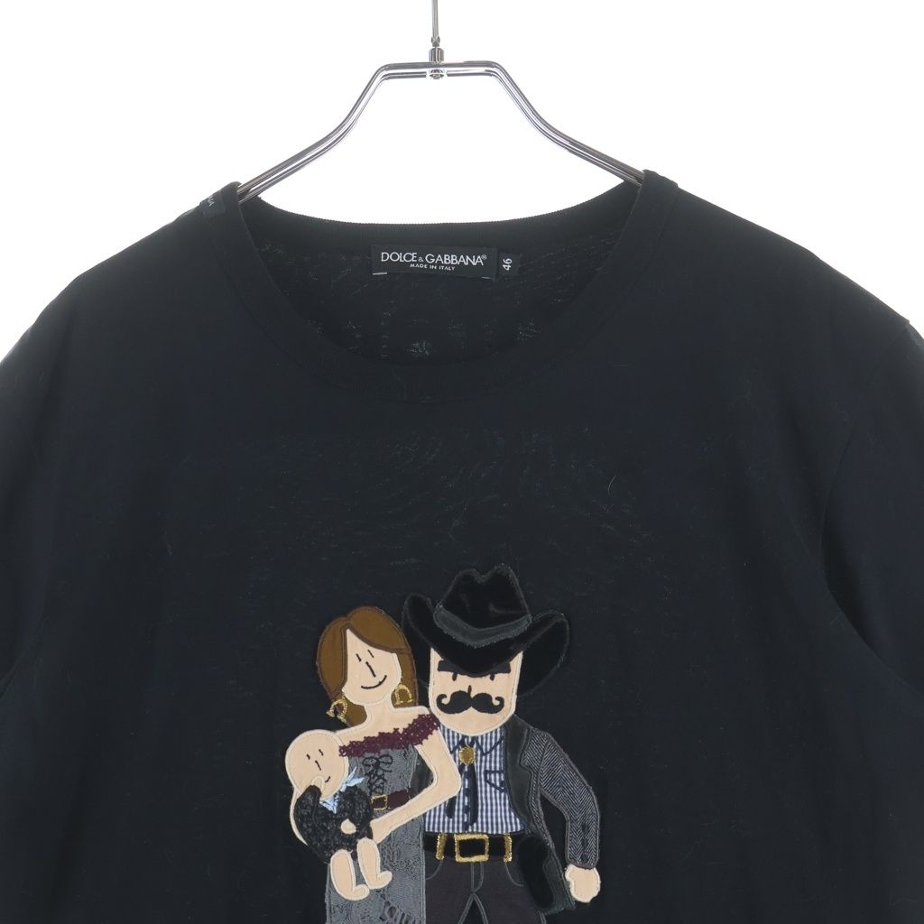 Dolce & Gabbana Front Cowboy Patch Crew Neck Short Sleeve Top T-Shirt Black — view 3