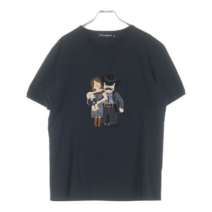 Dolce & Gabbana Front Cowboy Patch Crew Neck Short Sleeve Top T-Shirt Black