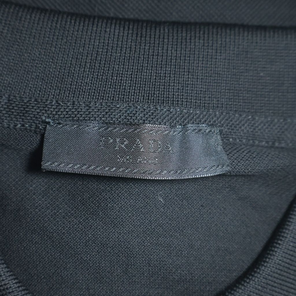 Prada Pique Long Sleeve Polo Shirt Black — view 6