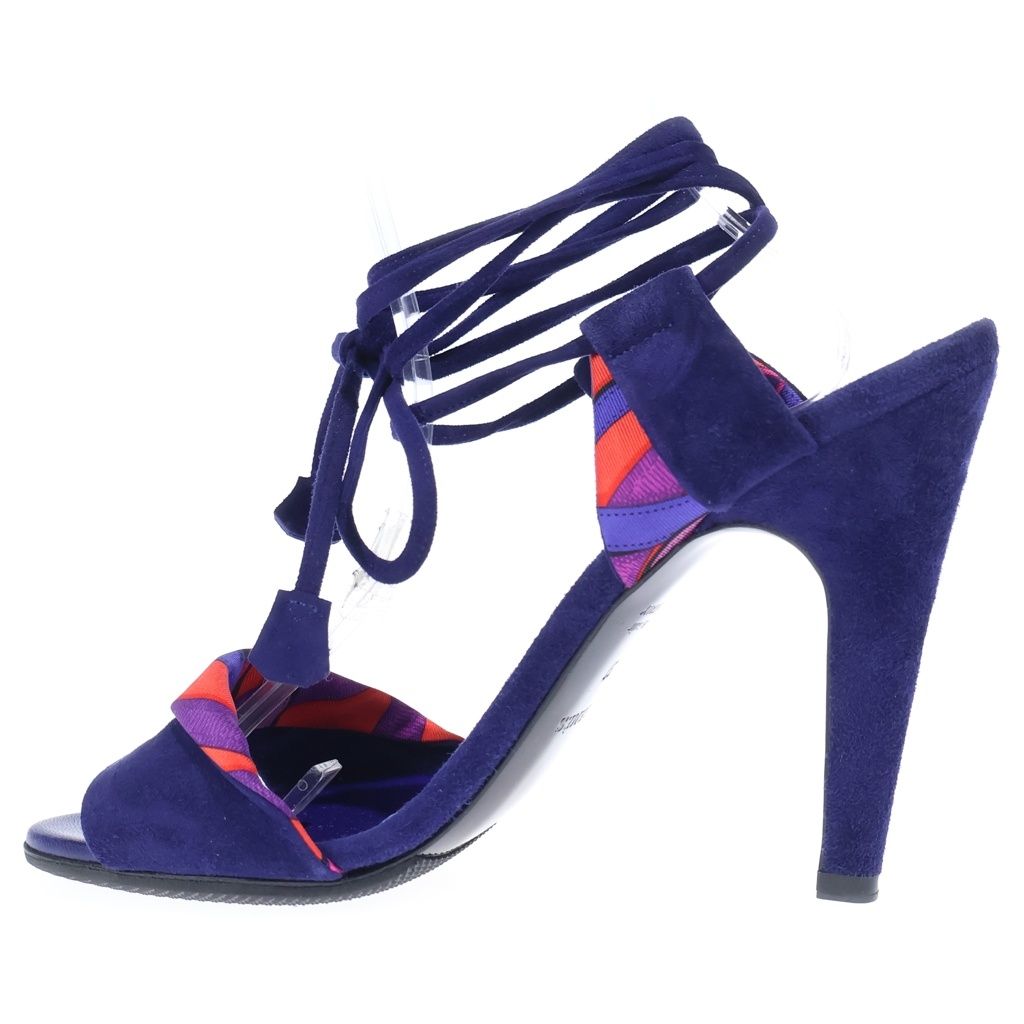 Hermes Lace Up Suede Sandals Purple