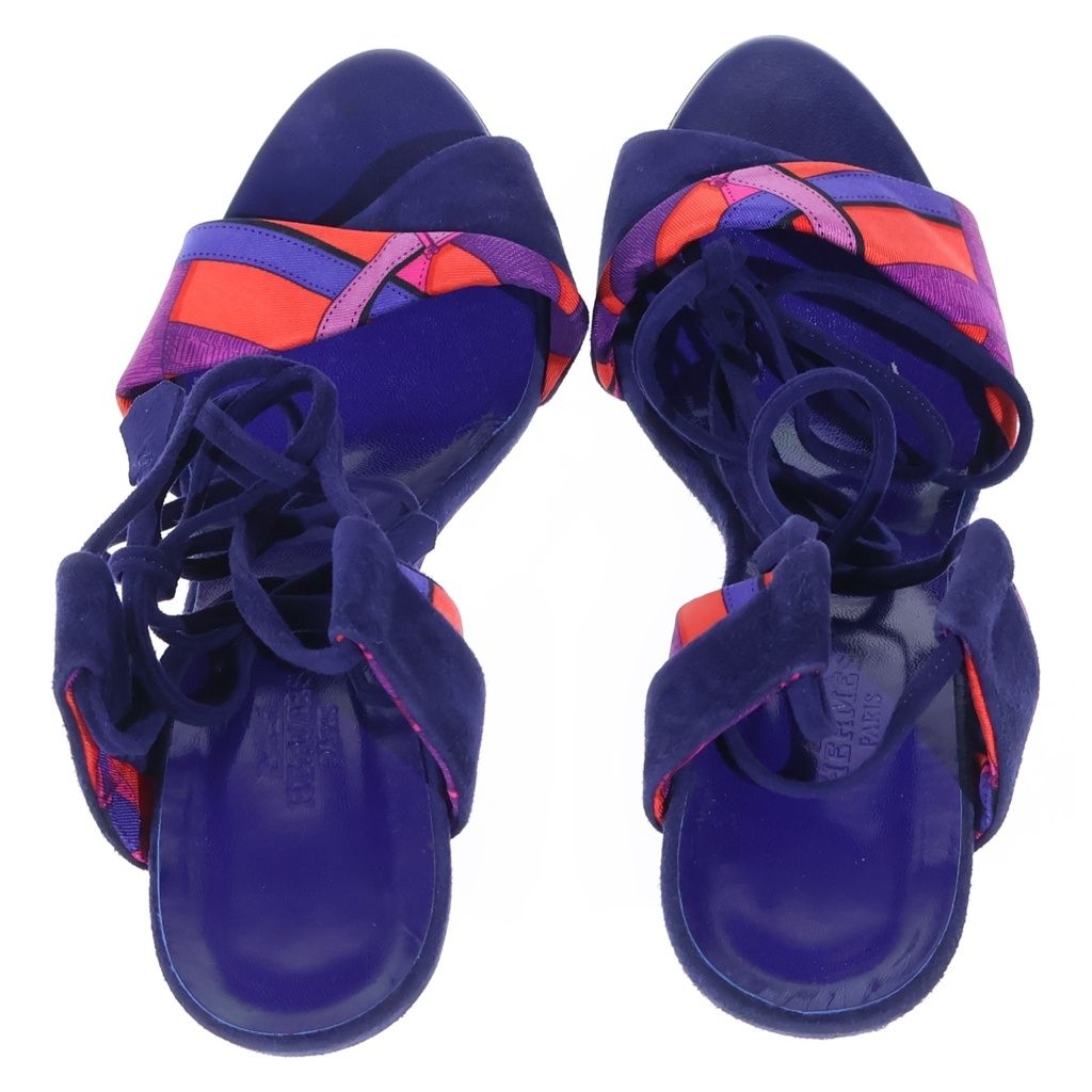 Hermes Lace Up Suede Sandals Purple — view 4