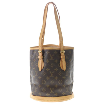 Louis Vuitton Monogram Bucket PM Tote Pouch Handbag Brown Gold Leather