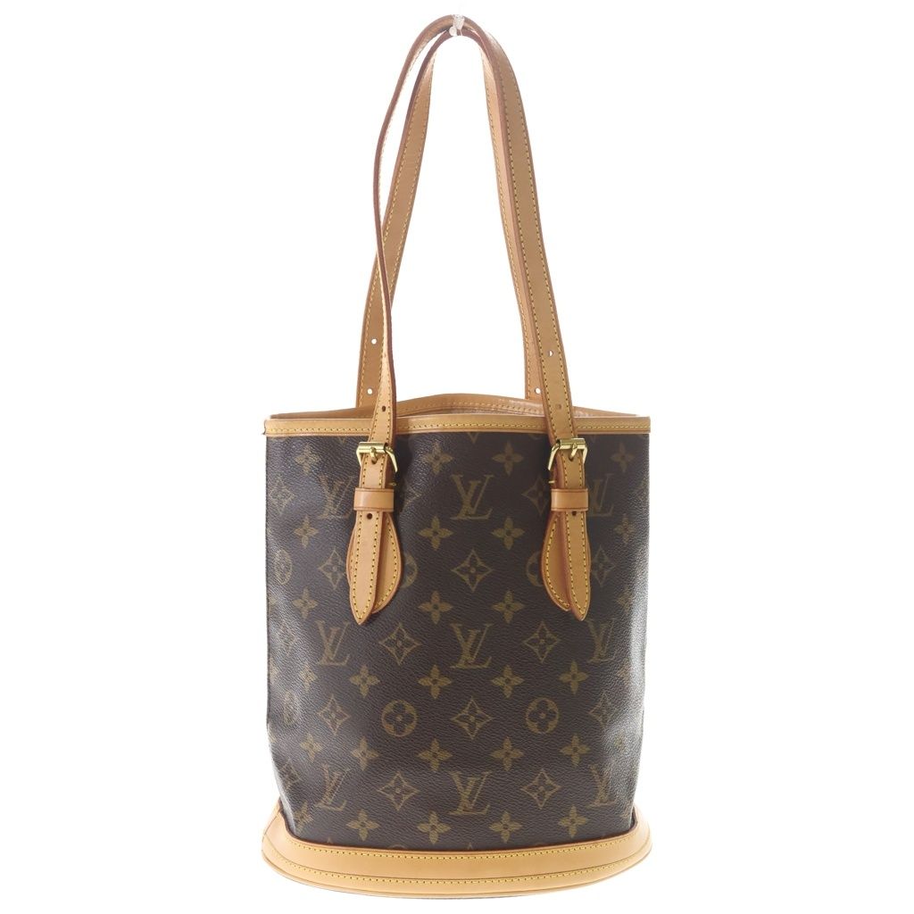 Louis Vuitton Monogram Bucket PM Tote Pouch Handbag Brown Gold Leather — view 2