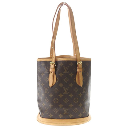 Louis Vuitton Monogram Bucket PM Tote Pouch Handbag Brown Gold Leather — view 2