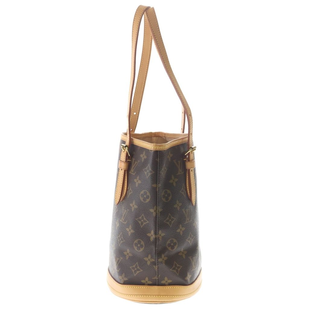 Louis Vuitton Monogram Bucket PM Tote Pouch Handbag Brown Gold Leather — view 3