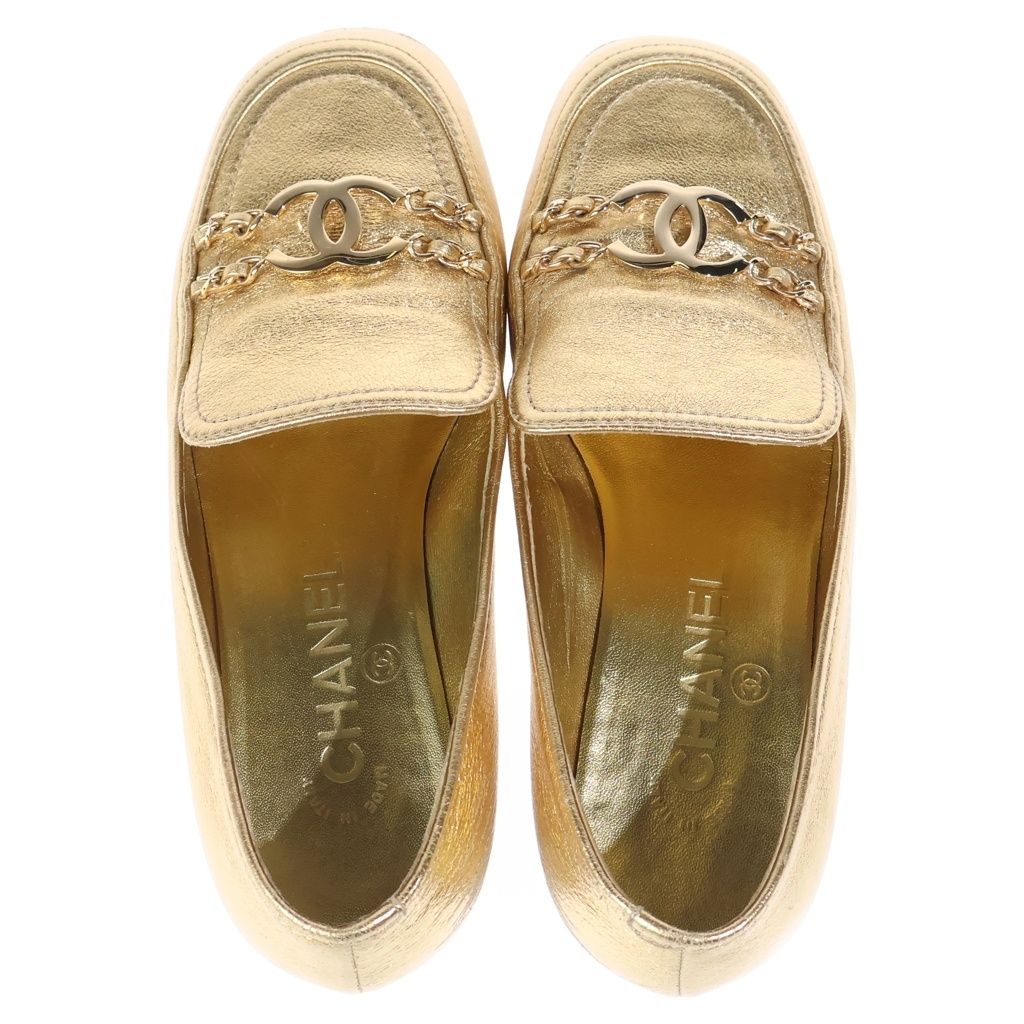Chanel Loafers Gold Leather CC Logo — view 4